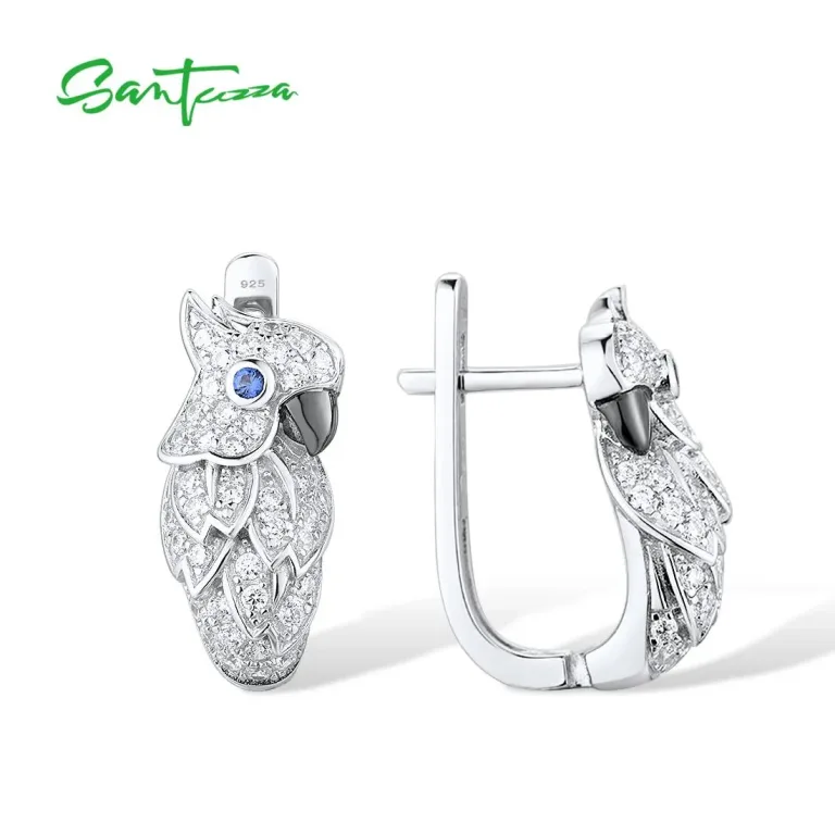 Vogel Klappcreolen, glitzernder Kakadu aus Zirkonia | 925 Silber Ohrringe brand: Santuzza