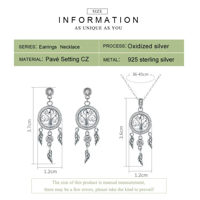 Traumfänger mit Lebensbaum, Halskette und Ohrringe | 925 Silber Schmuck-Sets brand: Bamoer
