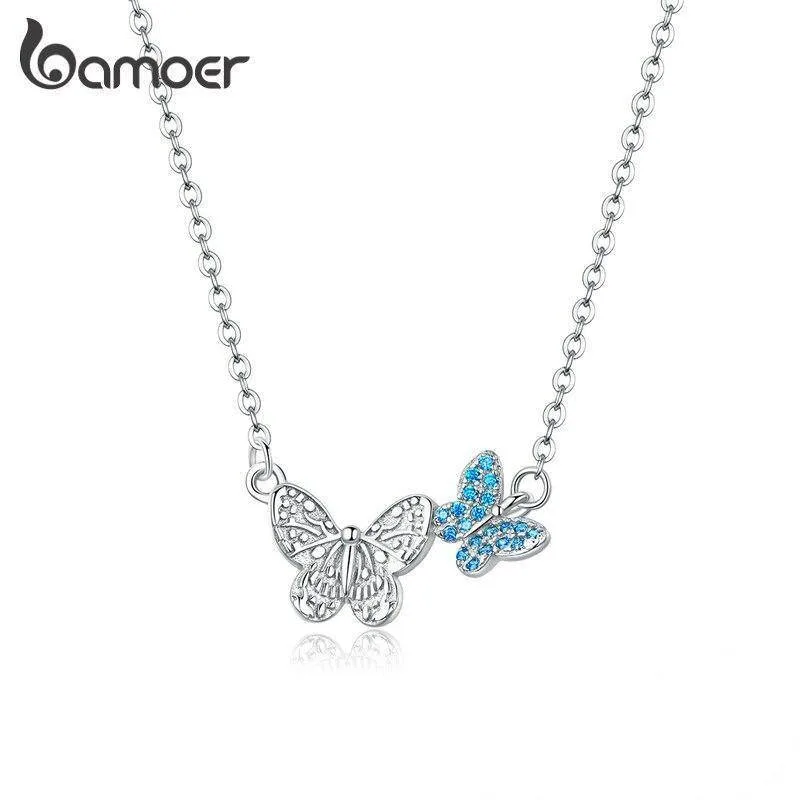 Zwei Schmetterlinge mit blauen Zirkonia | 925 Silber Collier-Halskette Zwei Schmetterlinge mit blauen Zirkonia | 925 Silber Collier-Halskette brand: Bamoer
