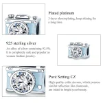 Blaue Foto-Kamera Charm im Pandora Style. 925 Silber Bead mit Kristall-Linse. Detail: Herz-Design, ideal für Hobbyfotografen.