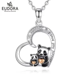 Herz-Anhänger: Panda Bären mit Herzen I love you forever, 925 Silber Halskette. Mutter und Kind Liebe, Zirkonia, Geschenk für Frauen.