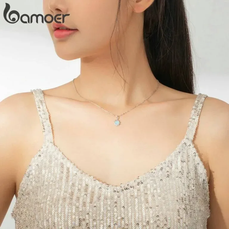 Strahlender Sonnen-Anhänger mit transluzentem Opal | 925 Silber Halskette brand: Bamoer