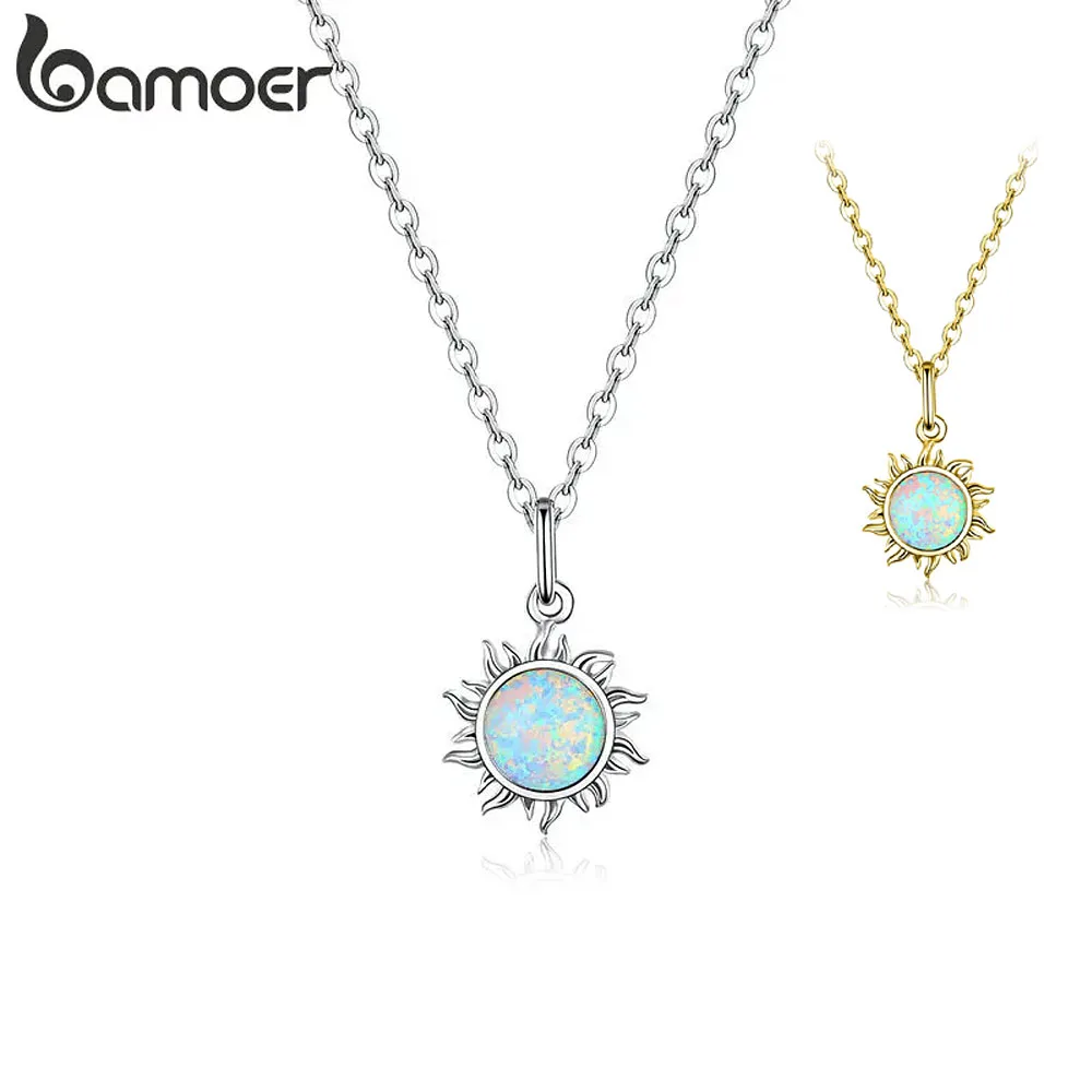 Strahlender kleiner Sonnen-Anhänger mit transluzentem Opal, Gold oder Silber | 925 Mädchen Halskette Strahlender kleiner Sonnen-Anhänger mit transluzentem Opal, Gold oder Silber | 925 Mädchen Halskette brand: Bamoer