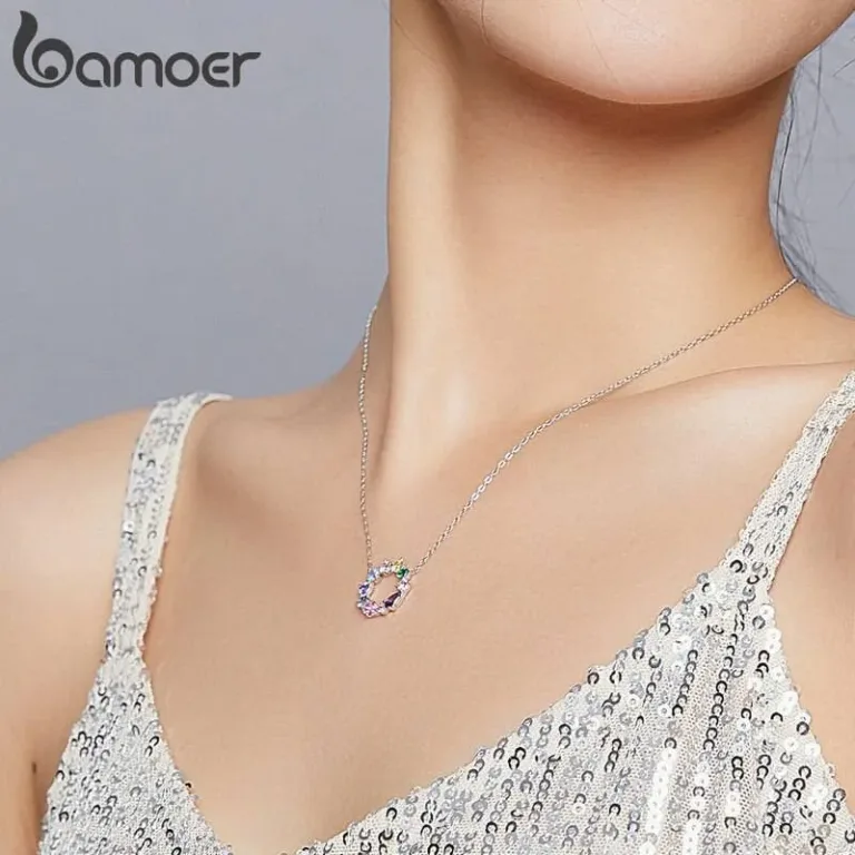 Verspielter Regenbogen-Kranz mit Herz, Zirkonia-Collier | 925 Silber Halskette brand: Bamoer