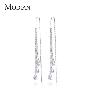 3fache Durchzieher-Ohrhänger mit 3 Zirkonia-Tropfen | 925 Silber Ohrringe brand: Modian