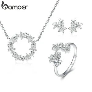 3teiliges Schmuckset in Kristall-Blumen, Ohrringe, Halskette und Ring | 925 Silber Schmuck-Sets brand: Bamoer