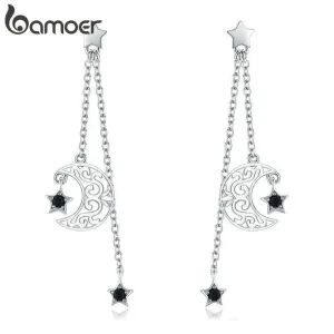 Doppelte Ohrhänger mit Mond und Sternen, Gothic | 925 Silber Ohrstecker brand: Bamoer