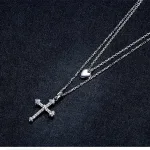 Double Layer Halskette mit Herz und Zirkonia-Kreuz | 925 Silber Kette brand: Bamoer