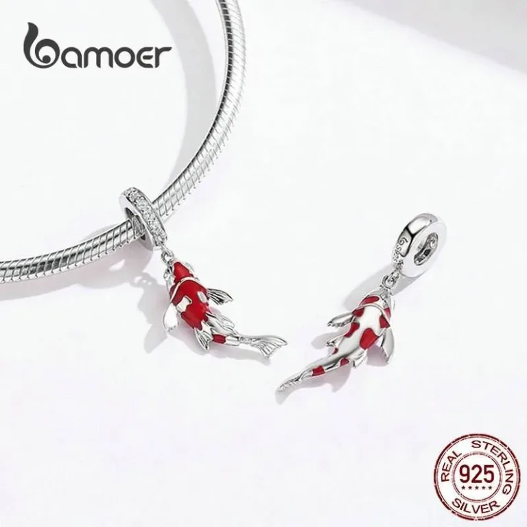 Glückskarpfen, Rot-silberner japanischer Koi als Dangle Charm | 925 Silber Beads brand: Bamoer