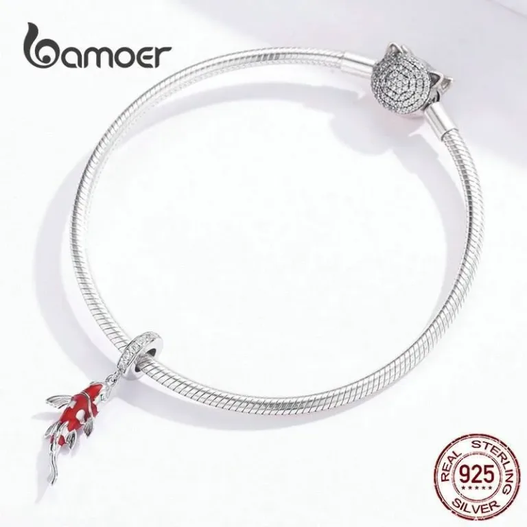 Glückskarpfen, Rot-silberner japanischer Koi als Dangle Charm | 925 Silber Beads brand: Bamoer