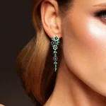 Grau-grün emaillierte Blütenranken mit Kristall-Blättern, Ohrhänger | 925 Silber Ohrringe brand: Santuzza