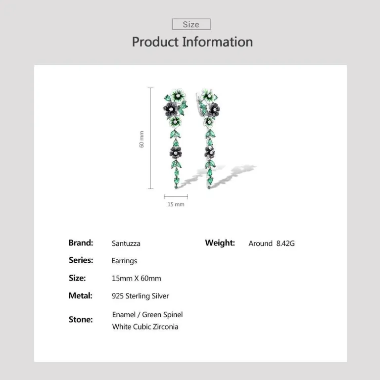 Grau-grün emaillierte Blütenranken mit Kristall-Blättern, Ohrhänger | 925 Silber Ohrringe brand: Santuzza