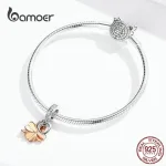 Rot-goldenes Kleeblatt mit Silber-Herz “Glück in der Liebe” | 925 Dangle Beads brand: Bamoer