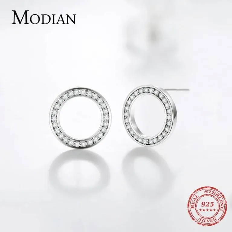 Schmuckset aus oxidierten Zirkonia-Kreisen, Halskette und Ohrstecker | 925 Silber Schmuck-Sets brand: Modian