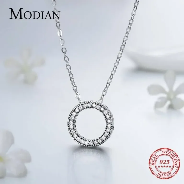 Schmuckset aus oxidierten Zirkonia-Kreisen, Halskette und Ohrstecker | 925 Silber Schmuck-Sets brand: Modian