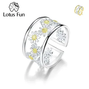 Breiter, offener Silberring mit vergoldeten Gänseblümchen | 925 Silber Ringe brand: Lotus Fun