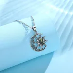 Feurige Perlmutt Sonne im offenen Mond | 925 Vintage Silber Anhänger ・thema: Mystik