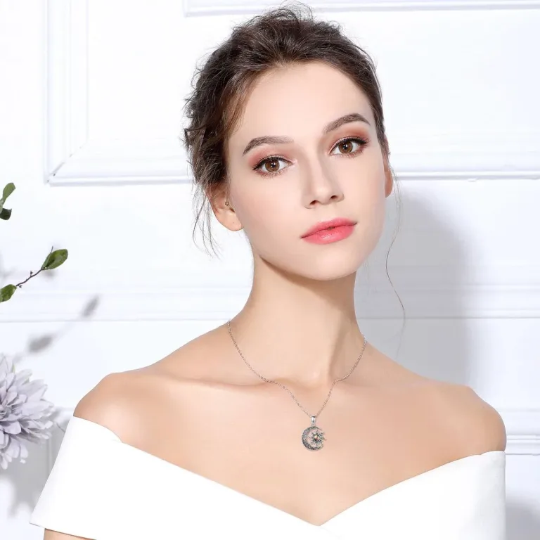 Feurige Perlmutt Sonne im offenen Mond | 925 Vintage Silber Anhänger ・thema: Mystik