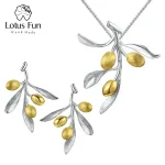 Teilvergoldetes Schmuckset aus Oliven-Zweigen, Halskette und Ohrringe | 925 Silber Schmuck brand: Lotus Fun