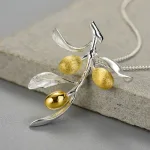Teilvergoldetes Schmuckset aus Oliven-Zweigen, Halskette und Ohrringe | 925 Silber Schmuck brand: Lotus Fun