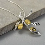 Teilvergoldetes Schmuckset aus Oliven-Zweigen, Halskette und Ohrringe | 925 Silber Schmuck brand: Lotus Fun
