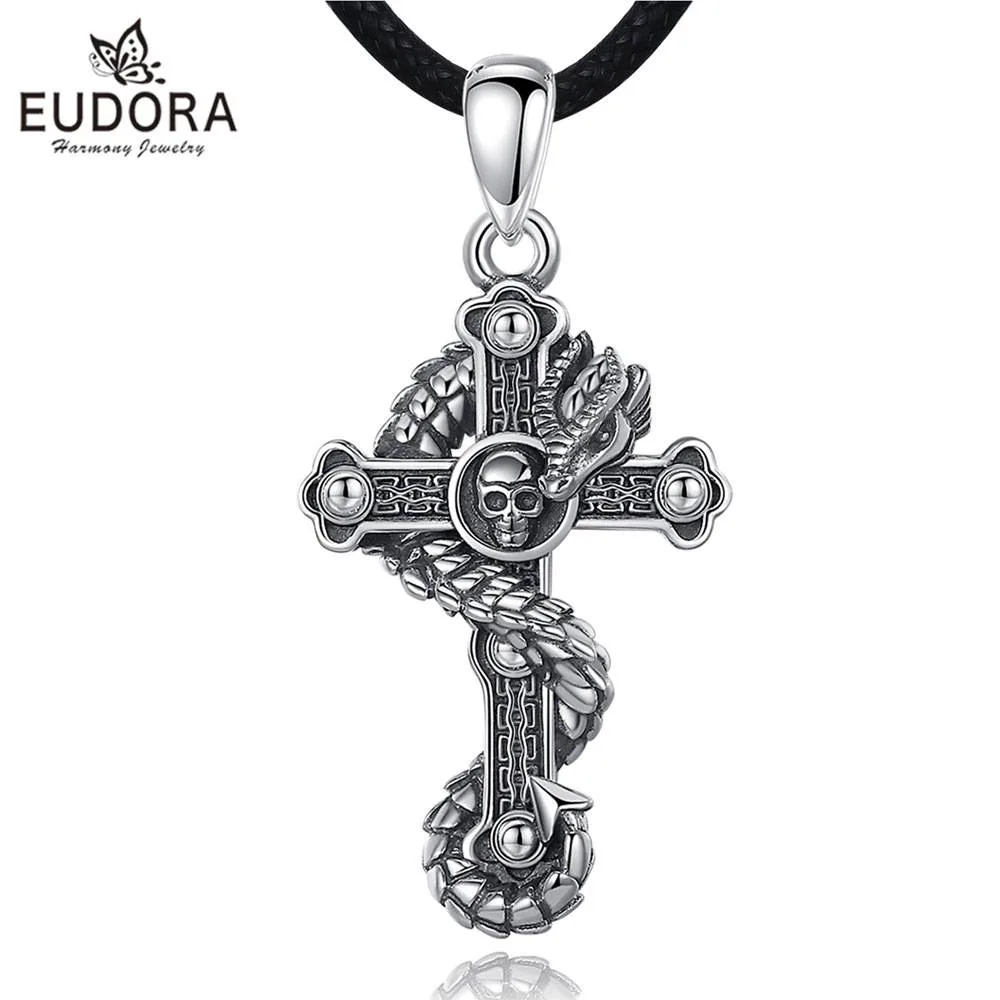 Kreuz mit Drache oder Schlange und Totenkopf, Gothic Halskette | 925 Vintage Silber Anhänger Kreuz mit Drache oder Schlange und Totenkopf, Gothic Halskette | 925 Vintage Silber Anhänger brand: Eudora