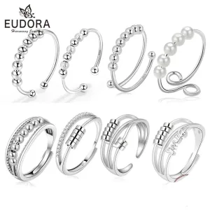 Offener Anti Stress Ring, Angst Ring, Fidget Spinner mit Perlen | 925 Silber Ringe brand: Eudora