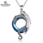 Silber Drache auf blauem Kristall Glas, Fantasy Halskette | 925 Drachenschmuck Anhänger brand: Eudora