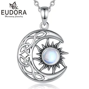 Keltischer Mond mit Sonne und Mondstein, mit Halskette | 925 Silber Anhänger brand: Eudora