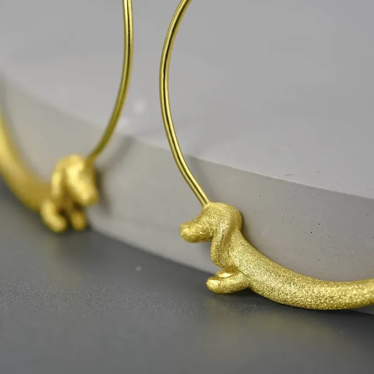 Dackel Creolen! Spiral Ohrhänger mit Dackel, Fliegender Hund | 925 Silber Ohrringe brand: Lotus Fun