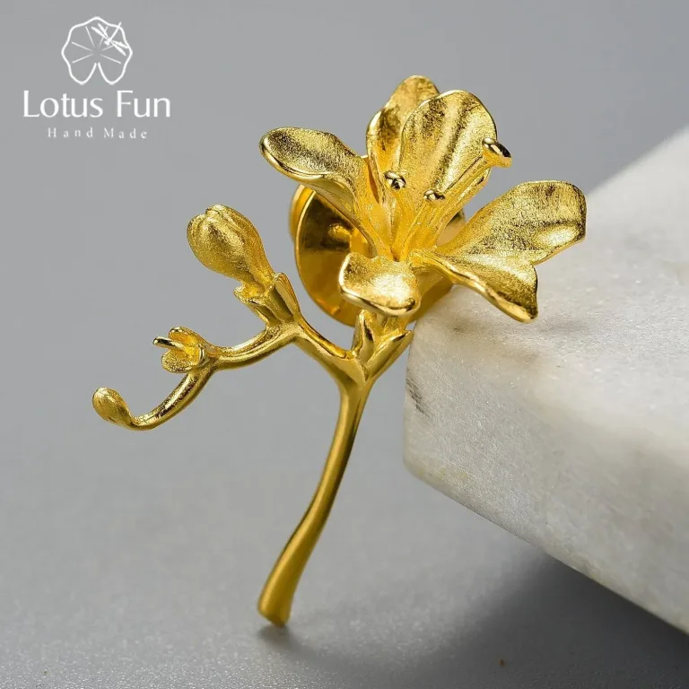 Kleine Blumen-Brosche (Freesie) in Gold oder Silber, Blüten Pin | 925 Silber Brosche brand: Lotus Fun