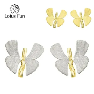 Lebendige Ginkgo Schmetterlinge, vergoldete und mattierte Ohrstecker | 925 Silber Ohrringe brand: Lotus Fun