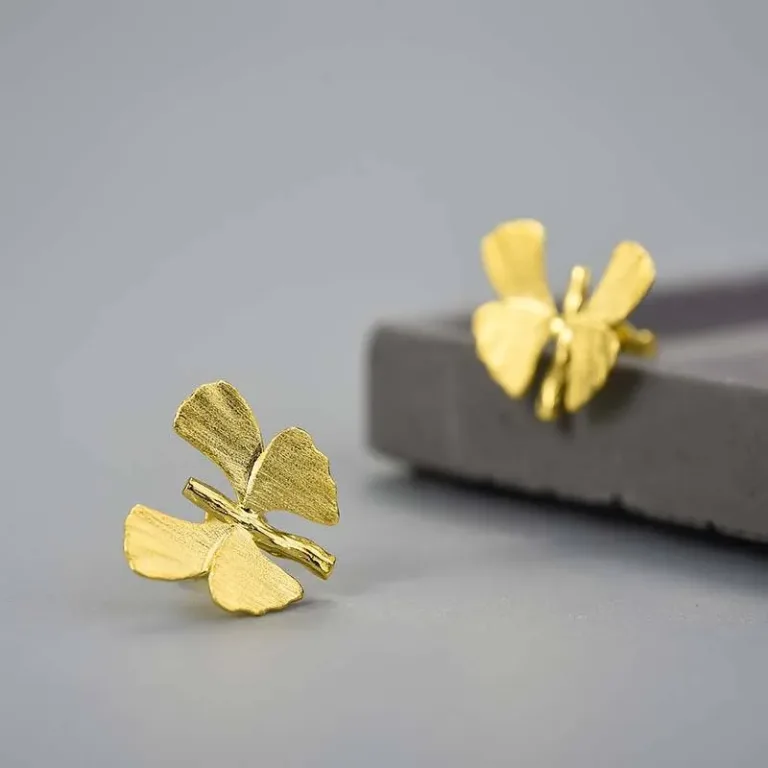 Lebendige Ginkgo Schmetterlinge, vergoldete und mattierte Ohrstecker | 925 Silber Ohrringe brand: Lotus Fun