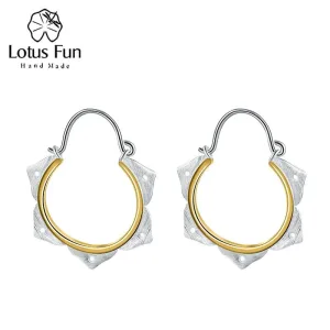 Lotus Creolen, teilvergoldete, mattierte Lotus Blumen Ohrhänger | 925 Silber Ohrringe brand: Lotus Fun