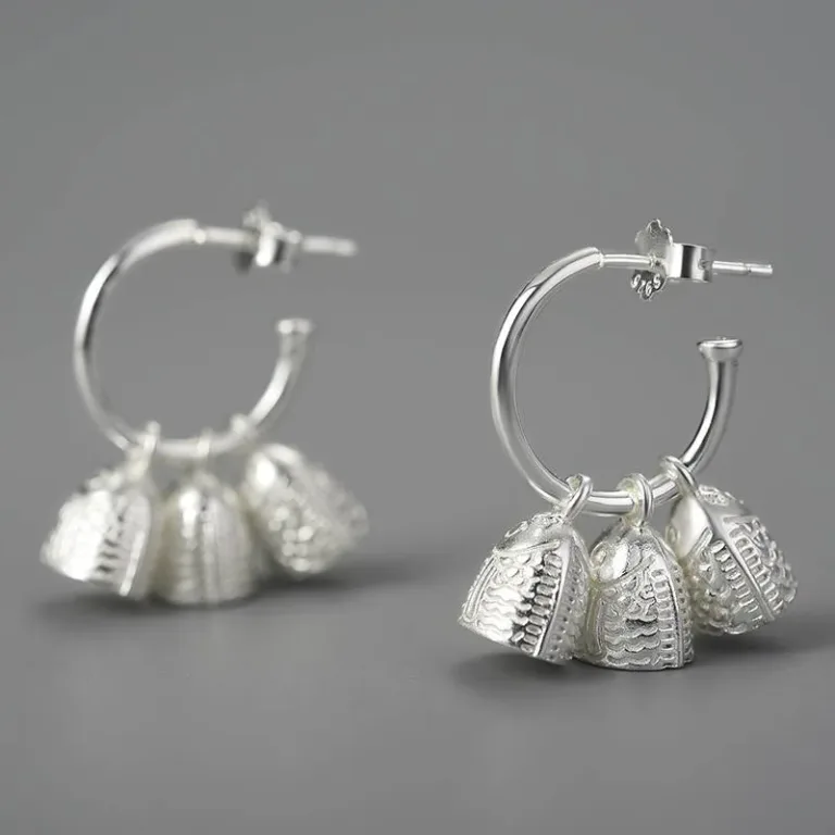 Silberne Halbcreolen mit Fisch Glocken, Ethno Tribal Ohrringe | 925 Silber Ohrstecker brand: Lotus Fun