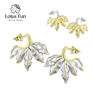 Teilvergoldete Halbcreolen aus lebensechten Blättern, Ohrstecker | 925 Silber Ohrringe brand: Lotus Fun