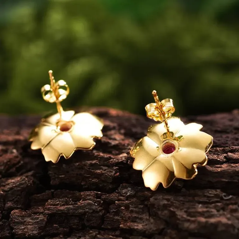 Große Blüten-Ohrstecker mit farbigem Turmalin, 18k-vergoldete 3D Blumen | 925 Silber Ohrringe brand: Lotus Fun