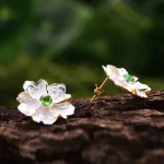 Große Blüten-Ohrstecker mit farbigem Turmalin, 18k-vergoldete 3D Blumen | 925 Silber Ohrringe brand: Lotus Fun
