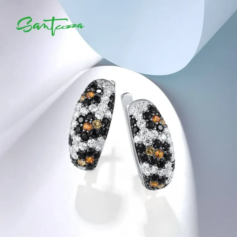Funkelnde Zirkonia-Ohrringe mit Leopardenmuster, Tiger | 925 Silber Klappcreolen brand: Santuzza