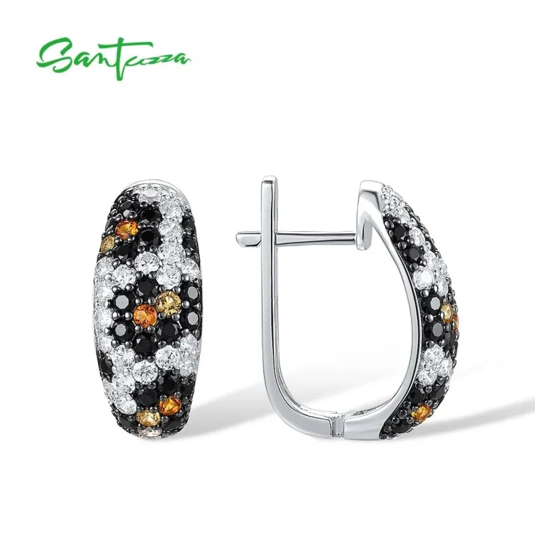 Funkelnde Zirkonia-Ohrringe mit Leopardenmuster, Tiger | 925 Silber Klappcreolen brand: Santuzza