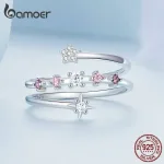 Offener Multi-Layer-Ring mit Stern Zirkonia in klar und rosa, Wrap | 925 Silber Ringe brand: Bamoer
