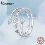 Offener Multi-Layer-Ring mit Stern Zirkonia in klar und rosa, Wrap | 925 Silber Ringe brand: Bamoer