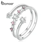 Offener Multi-Layer-Ring mit Stern Zirkonia in klar und rosa, Wrap | 925 Silber Ringe brand: Bamoer