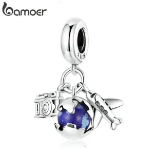 3fach Dangle für Reisefreunde, Kamera, Lapislazuli Globus und Flugzeug | 925 Silber Beads & Charms brand: Bamoer