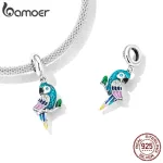 Bunter Papagei als 3D Dangle Charm oder Kettenanhänger, Emaille | 925 Silber Beads brand: Bamoer
