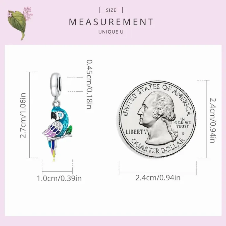 Bunter Papagei als 3D Dangle Charm oder Kettenanhänger, Emaille | 925 Silber Beads brand: Bamoer