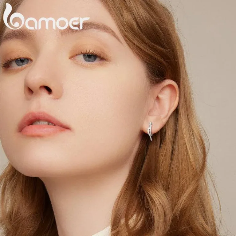 Elegante Kristall Schlangen als Klappcreolen, Zirkonia | 925 Silber Ohrringe brand: Bamoer