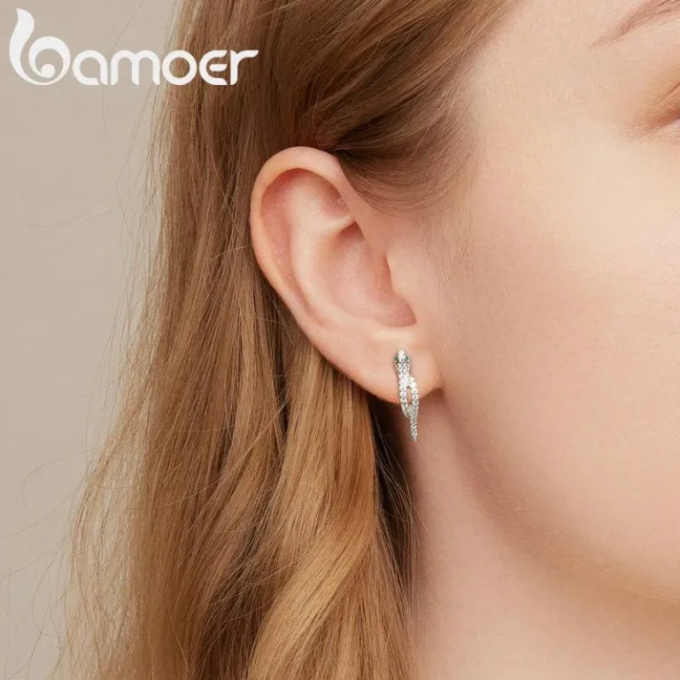 Elegante Kristall Schlangen als Klappcreolen, Zirkonia | 925 Silber Ohrringe brand: Bamoer
