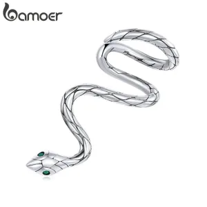 Lebendige Schlange als Ohrklemme, Ohrmanschette für links | 925 Vintage Silber Ohrschmuck brand: Bamoer