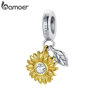 Sonnenblume, vergoldeter Sommer-Schmuck, auch als Kettenanhänger | 925 Silber Beads & Charms brand: Bamoer